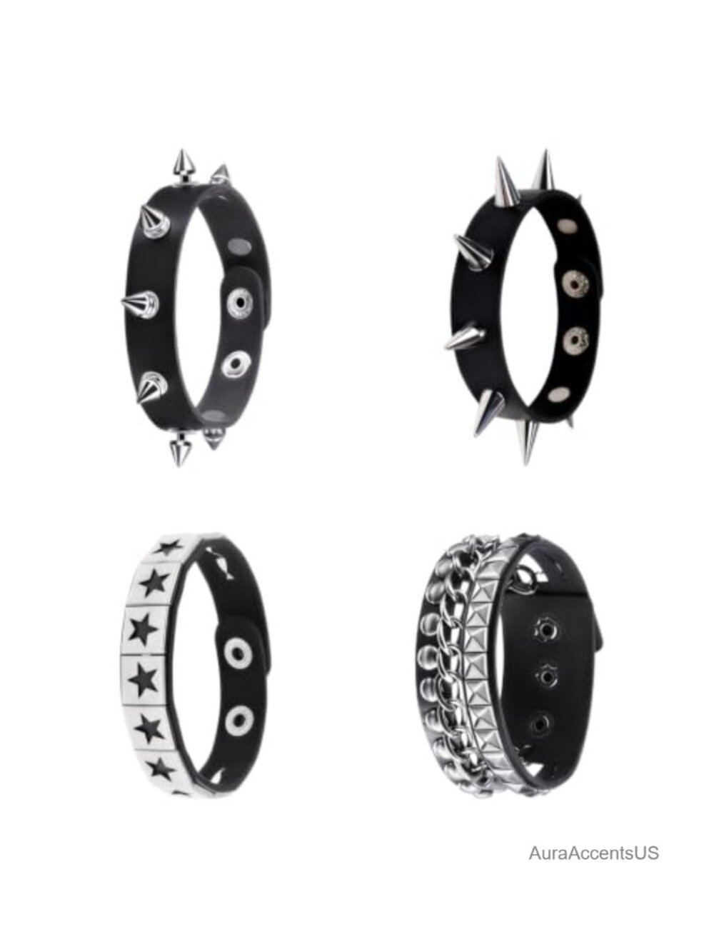 PU Leather Studded Bracelet Set Punk Rock Spikes Cuff Men Women